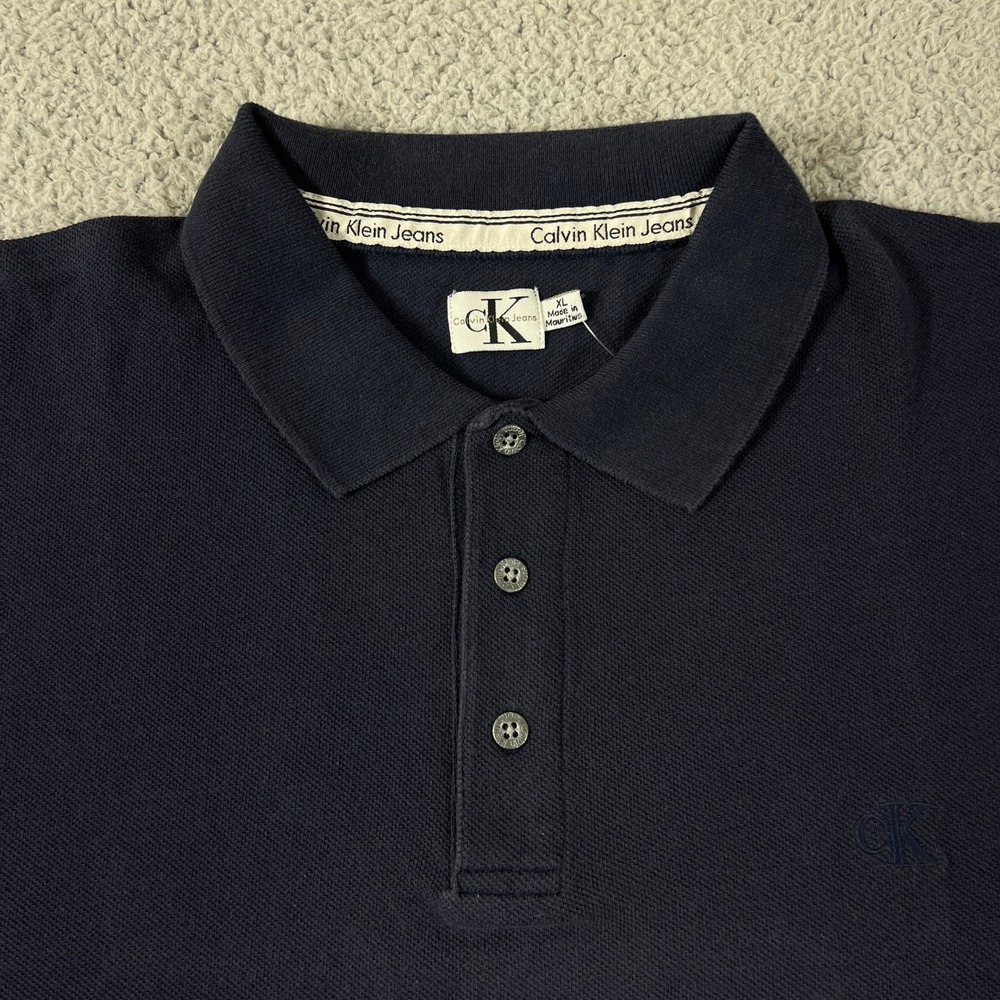 Calvin Klein Jeans Polo Shirt Mens XL Navy Blue Classic Cotton‎ Short Sleeve NWT - Picture 4 of 10